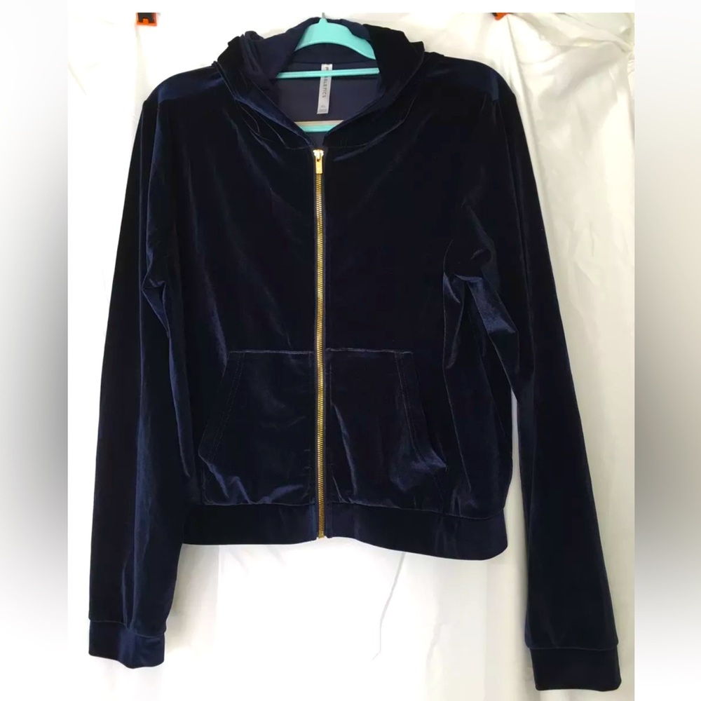 Fabletics Jacket Womens  XL Activewear Blue Velour Velvet Zip Up Hooded